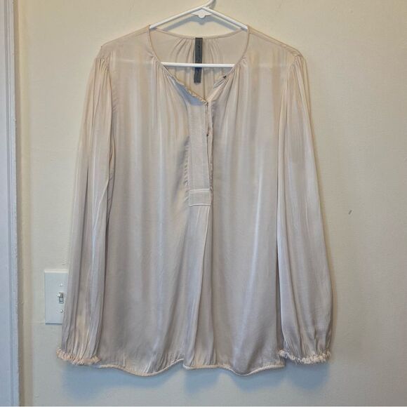 Raquel Allegra | Snap Button V-Neck Long Sleeve Poet Blouse in Ivory Sz 3 Large - Picture 1 of 15